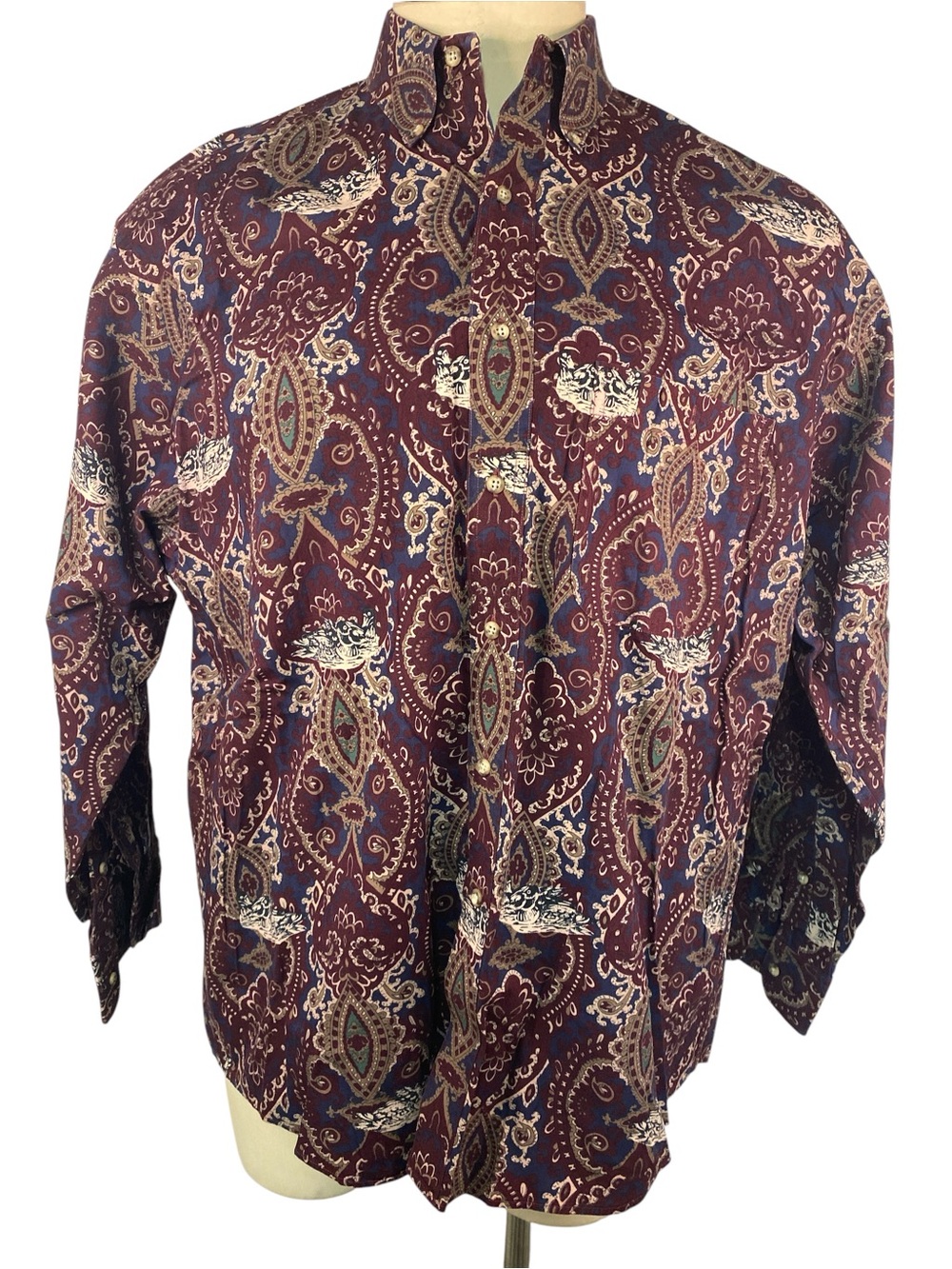 Salty Dog Gant Paisley Long Sleeve Button-Down Shirt - Burgundy Men’s Large